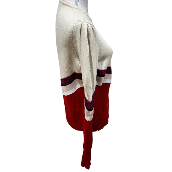 Maje Red & Cream Chevron 100% wool ski Sweater size small - Picture 5 of 9